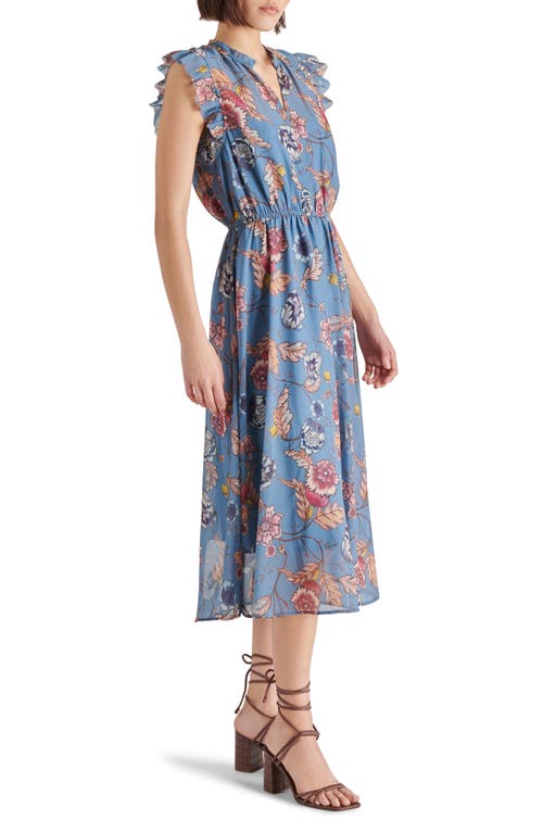 Shop Steve Madden Allegra Floral Ruffle Chiffon Midi Dress In Cadet Blue