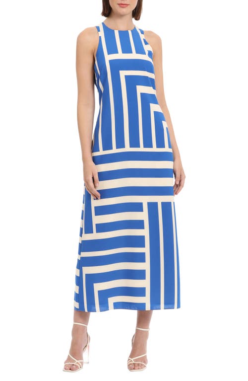 Donna Morgan For Maggy Print Maxi Dress In Cream/royal Blue