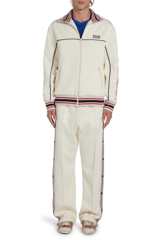Golden Goose Multicolor Track Raglan Sweatshirt In Papyrus/dark Blue