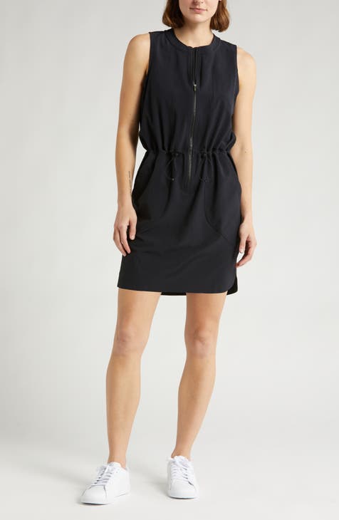Black Stretch Woven Contrast Tiered Shift Dress