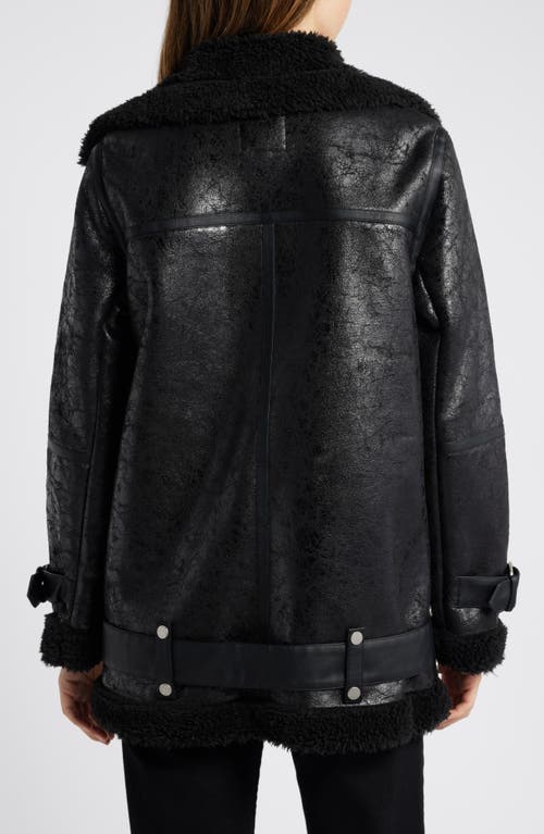 Shop Avec Les Filles Faux Shearling Biker Jacket In Black