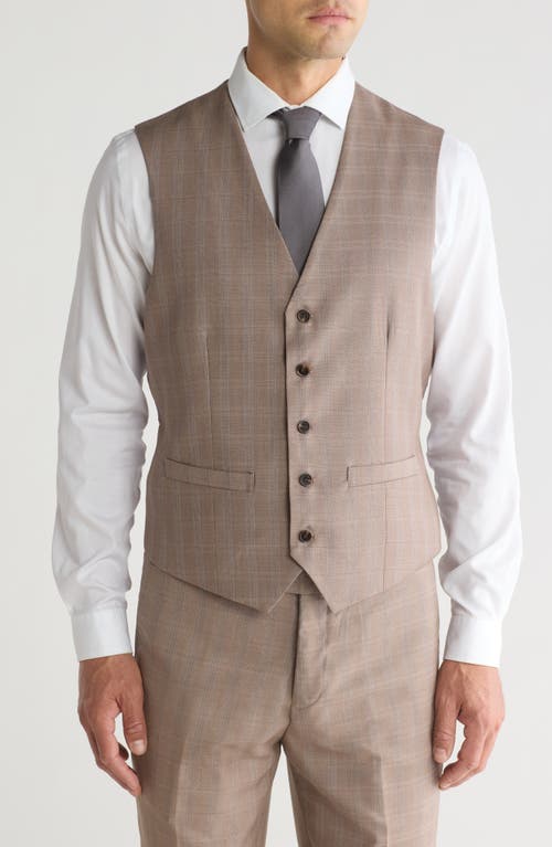 Shop Gino Vitale Slim Fit Check Three Piece Suit In Light Brown