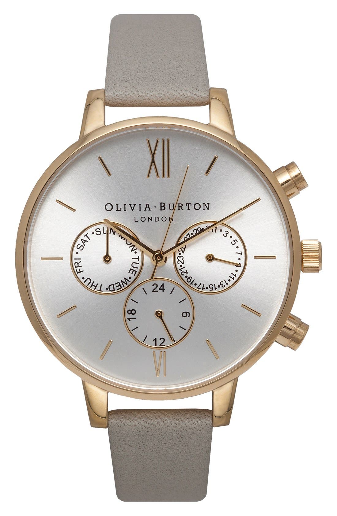 Olivia Burton Multifunction Leather Strap Watch, 38mm Nordstrom