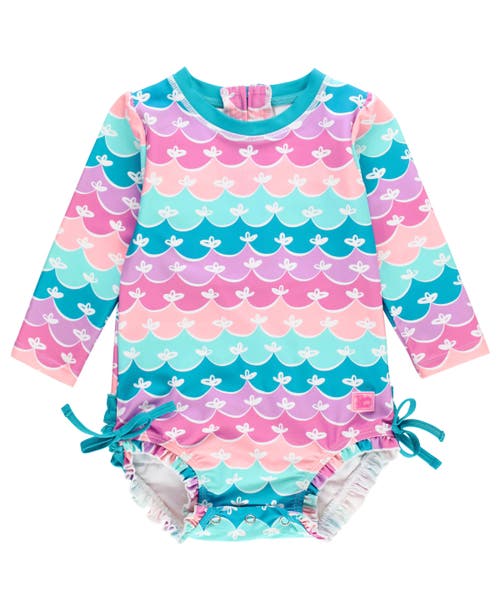 RuffleButts Girls Long Sleeve UPF50+ One Piece Rash Guard in Mermaid at Nordstrom, Size 2T