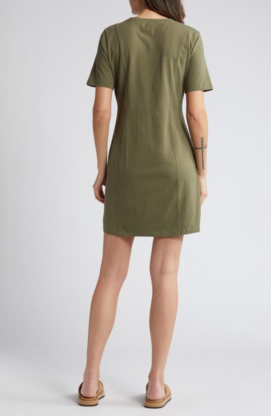 Shop Treasure & Bond Seamed Organic Cotton T-shirt Dress In Olive Kalamata