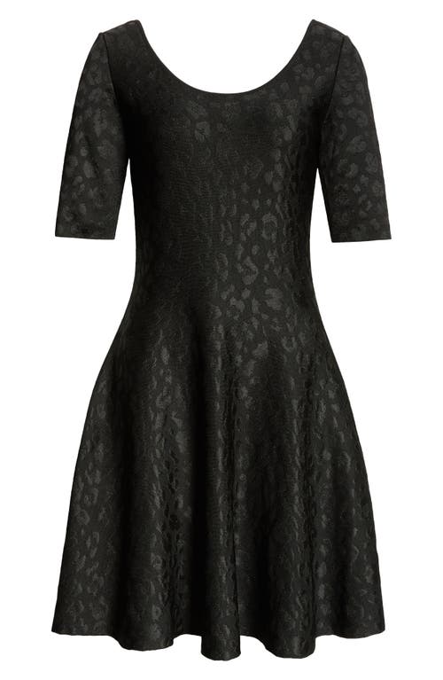 Shop Versace Animalier Leopard Jacquard Fit & Flare Sweater Dress In Black