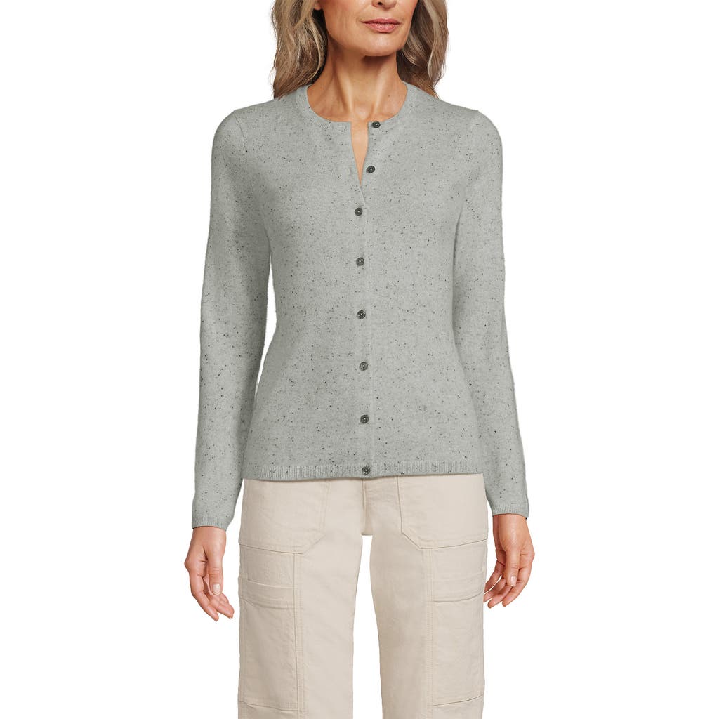 Lands' End Cashmere Cardigan Sweater In Gray/black Donegal