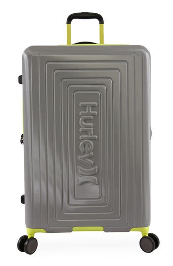 Hurley Suki 29" Hardshell Spinner Suitcase In Light Grey/neon