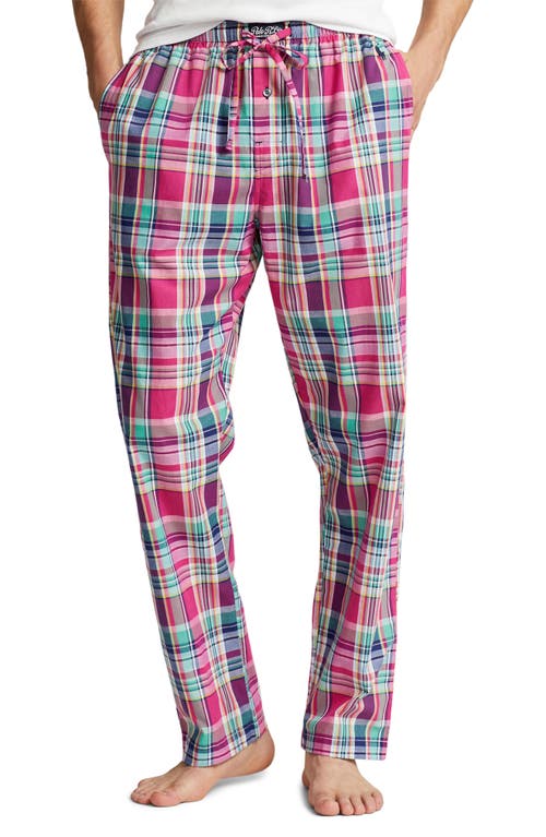 Shop Polo Ralph Lauren Paloma Plaid Cotton Drawstring Pajama Pants In Pink Plaid Multi