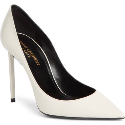 Saint Laurent Zoe Pointy Toe Pump, White