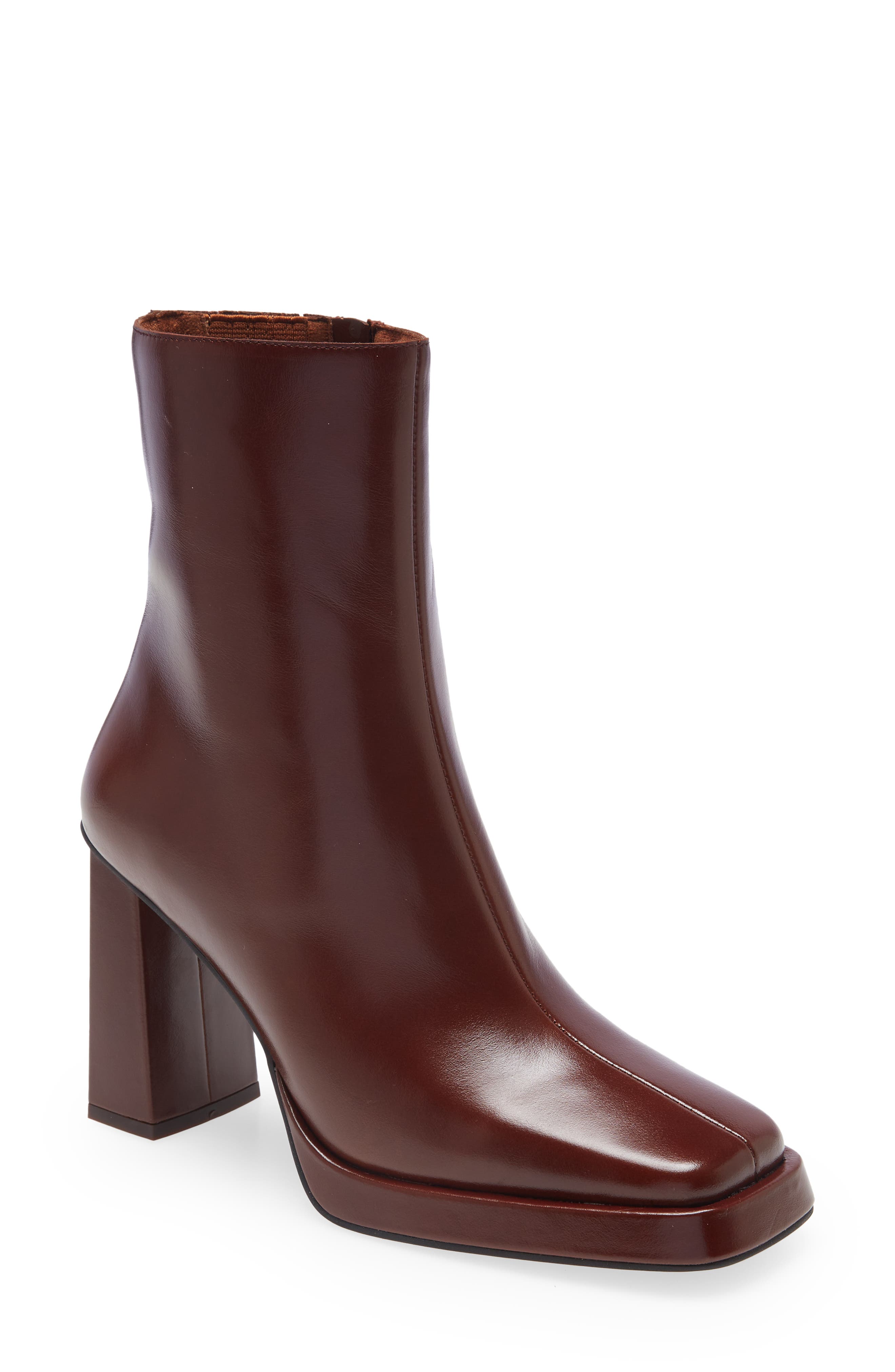 womens dark brown leather booties