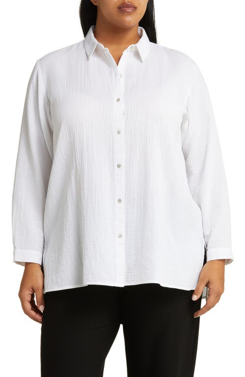 Eileen Fisher Easy Classic Organic Cotton Button-Up Shirt White at Nordstrom,
