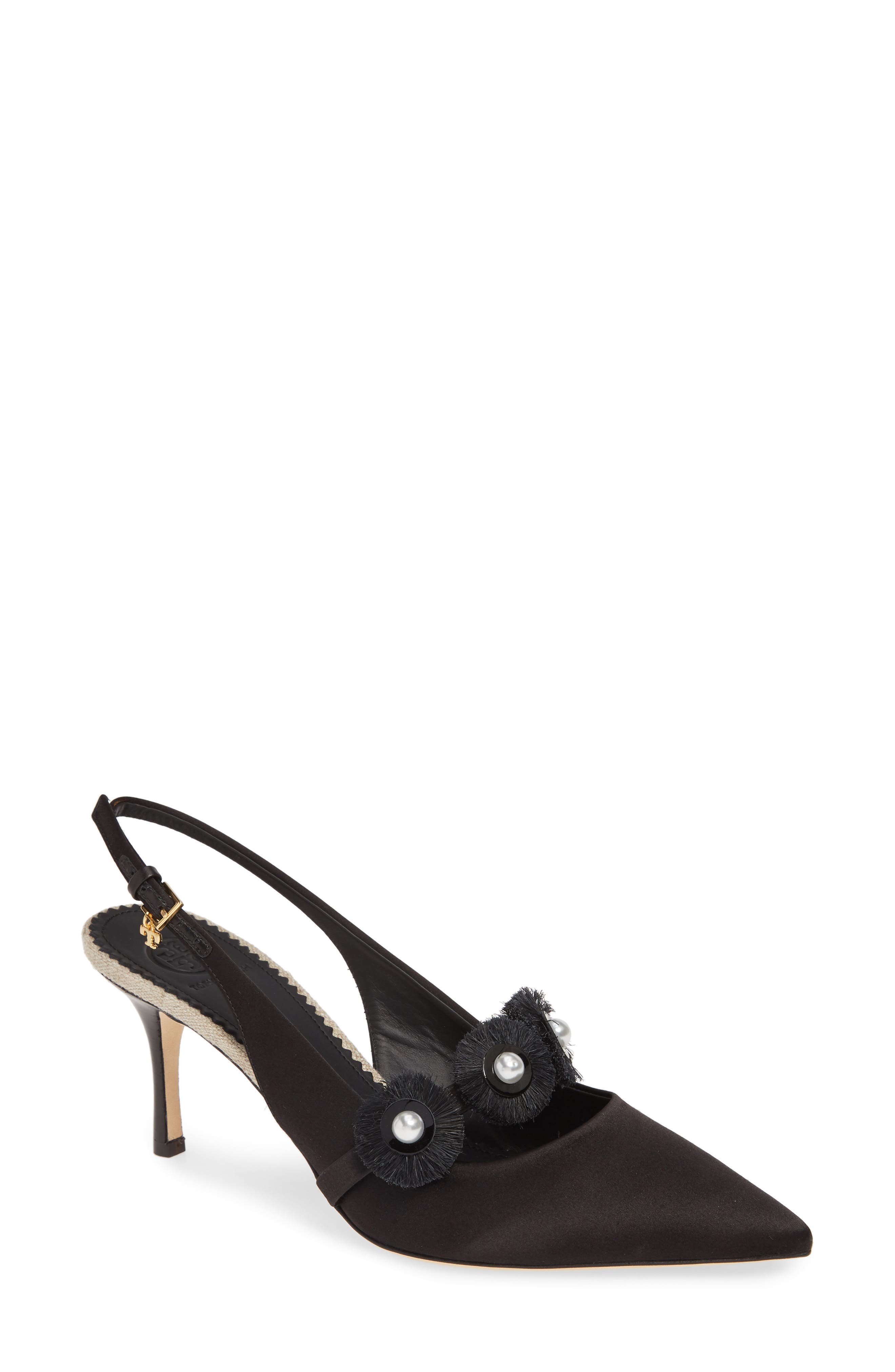 Tory Burch Penelope Imitation Pearl Slingback Pump- Black