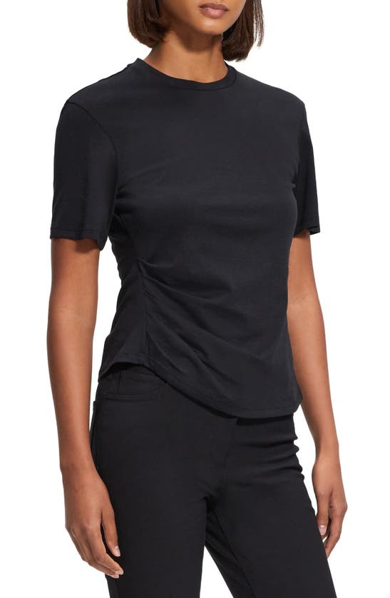 Shop Theory Gathered Cotton T-shirt In Black
