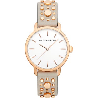 Rebecca Minkoff Bffl Studded Leather Strap Watch,