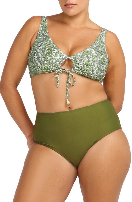 Shop Artesands Mudlahara Mondrian High Waist Reversible Bikini Bottoms In Olive