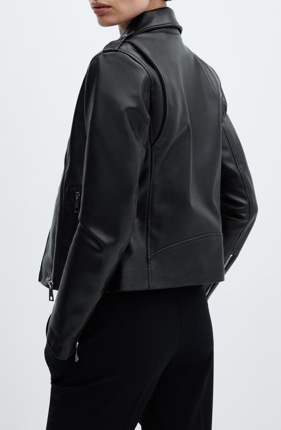 Shop Mango Faux Leather Biker Jacket In Black