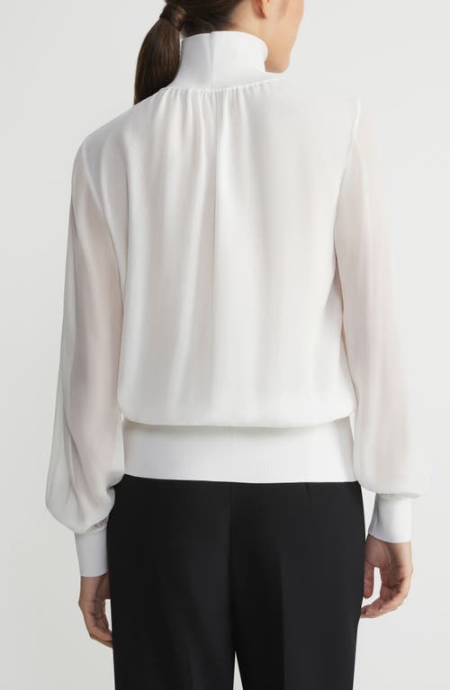 Lafayette 148 Opaque & Sheer Silk Wrap Blouse In Cloud