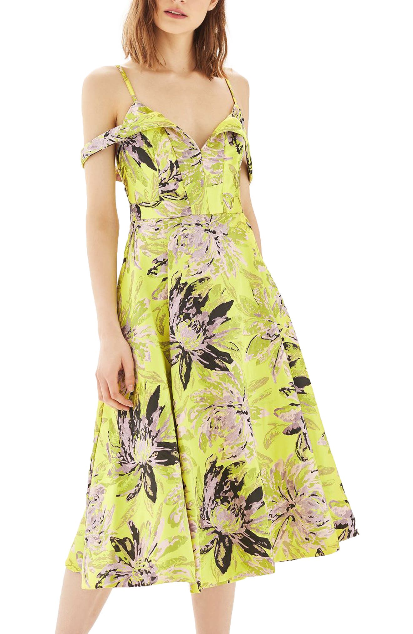 topshop green jacquard dress