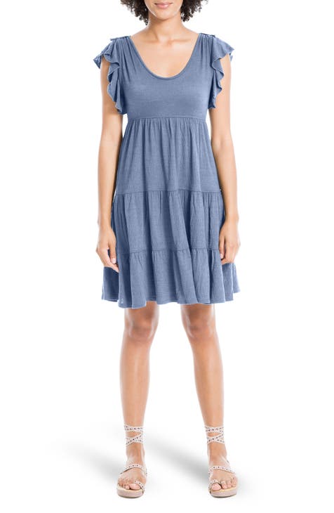 Ruffle Cap Sleeve Tiered Jersey Babydoll Dress