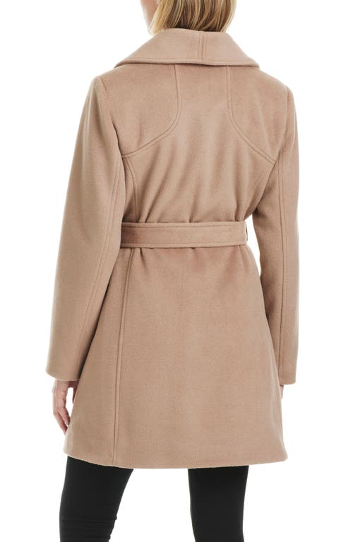 Shop Vince Camuto Wrap Coat With Removable Faux Fur Collar In French Beige