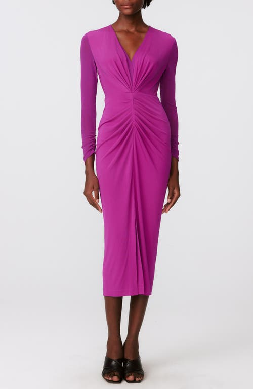 DVF Hades Two-Tone Long Sleeve Midi Dress in Purple Wine 