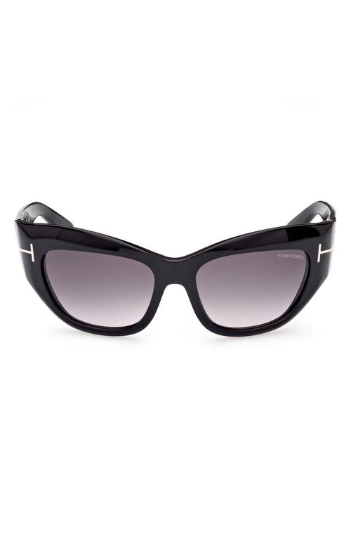 TOM FORD Brianna 55mm Gradient Cat Eye Sunglasses in Shiny Black /Smoke Pink at Nordstrom
