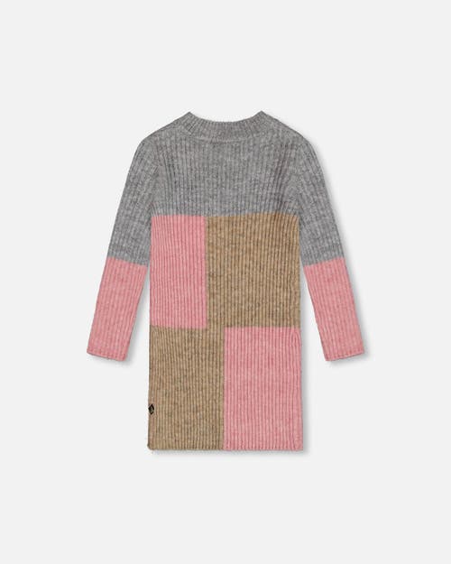 Shop Deux Par Deux Little Girl's Colorblock Sweater Dress Gray, Golden And Pink In Color Block