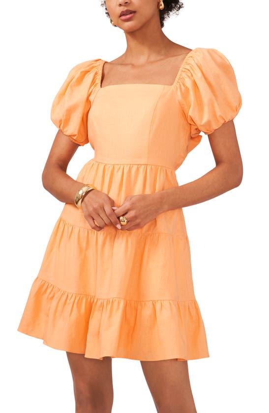 Shop 1.state Tiered Linen Blend Minidress In Cadmium Orange