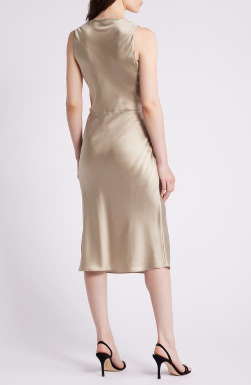 Shop Hugo Boss Boss Dawida Cowl Neck Satin Midi Dress In Dried Sage