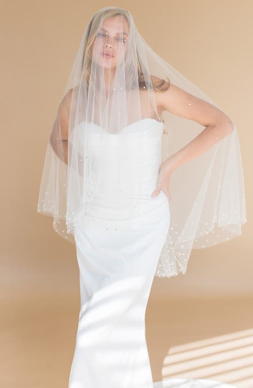 Shop Brides And Hairpins Brides & Hairpins Axelle Imitation Pearl & Crystal Fingertip Veil In Ivory