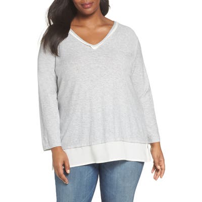 Plus Size Vince Camuto Woven Hem Layered Top, Grey