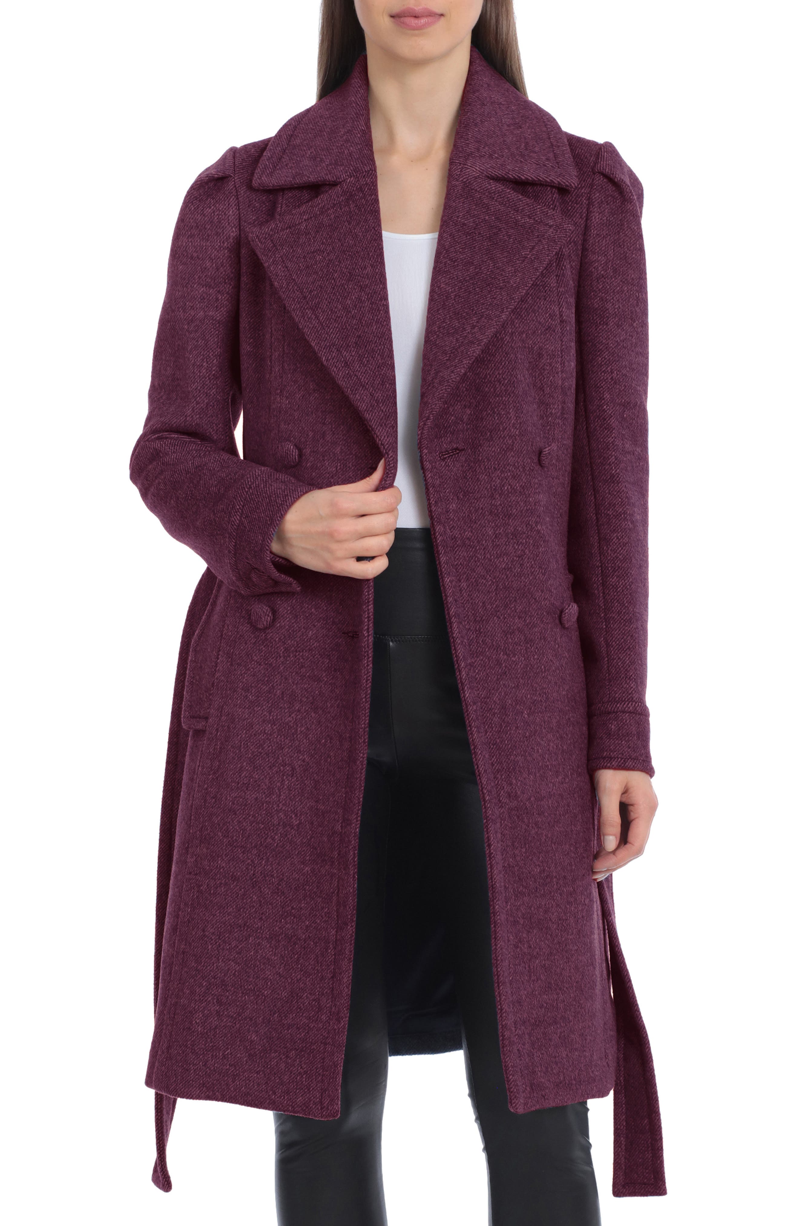 berry belted coat