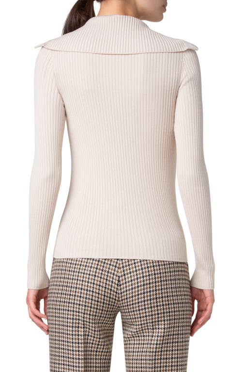 Shop Akris Punto Wool Rib Half Zip Sweater In Chalk