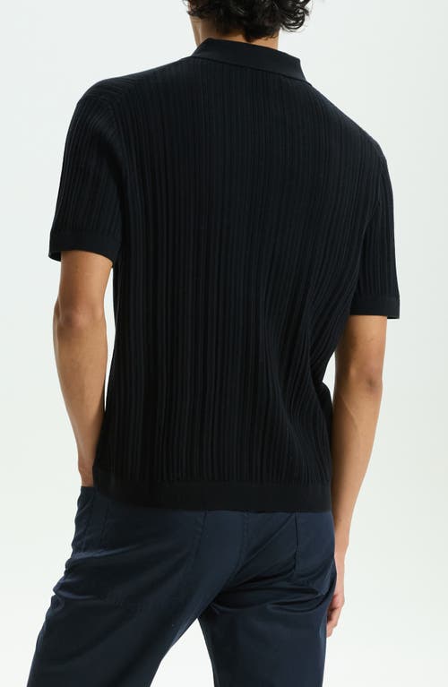 Shop Theory Cairn Rib Short Sleeve Button-up Knit Shirt In Black