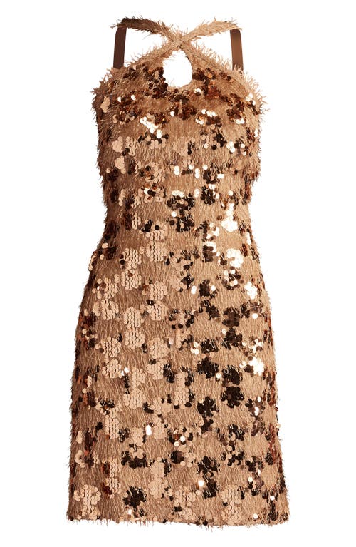 Shop Sho By Tadashi Shoji Sequin & Fringe Cocktail Dress In Golden