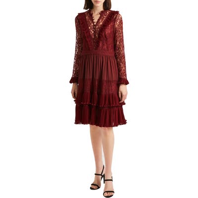 French Connection Clandre Lace Fit & Flare Dress, Red