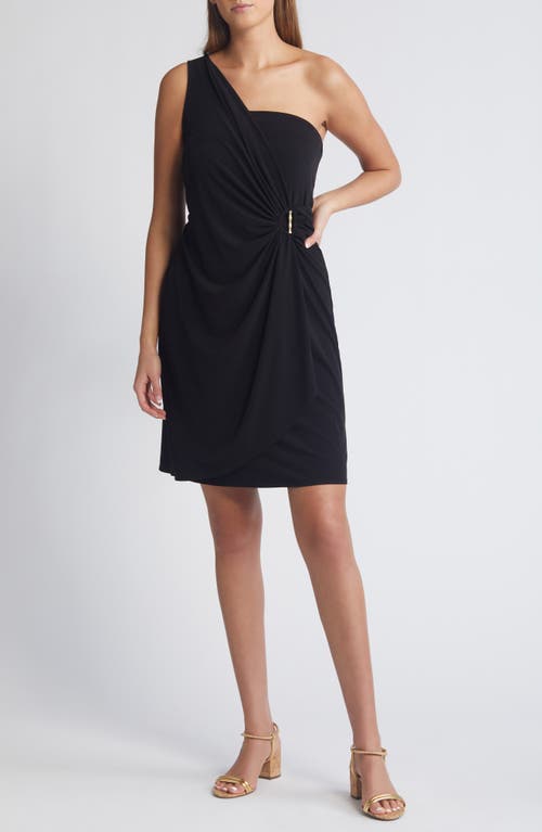 Tommy Bahama Clara Ruched One-Shoulder Dress Black at Nordstrom,