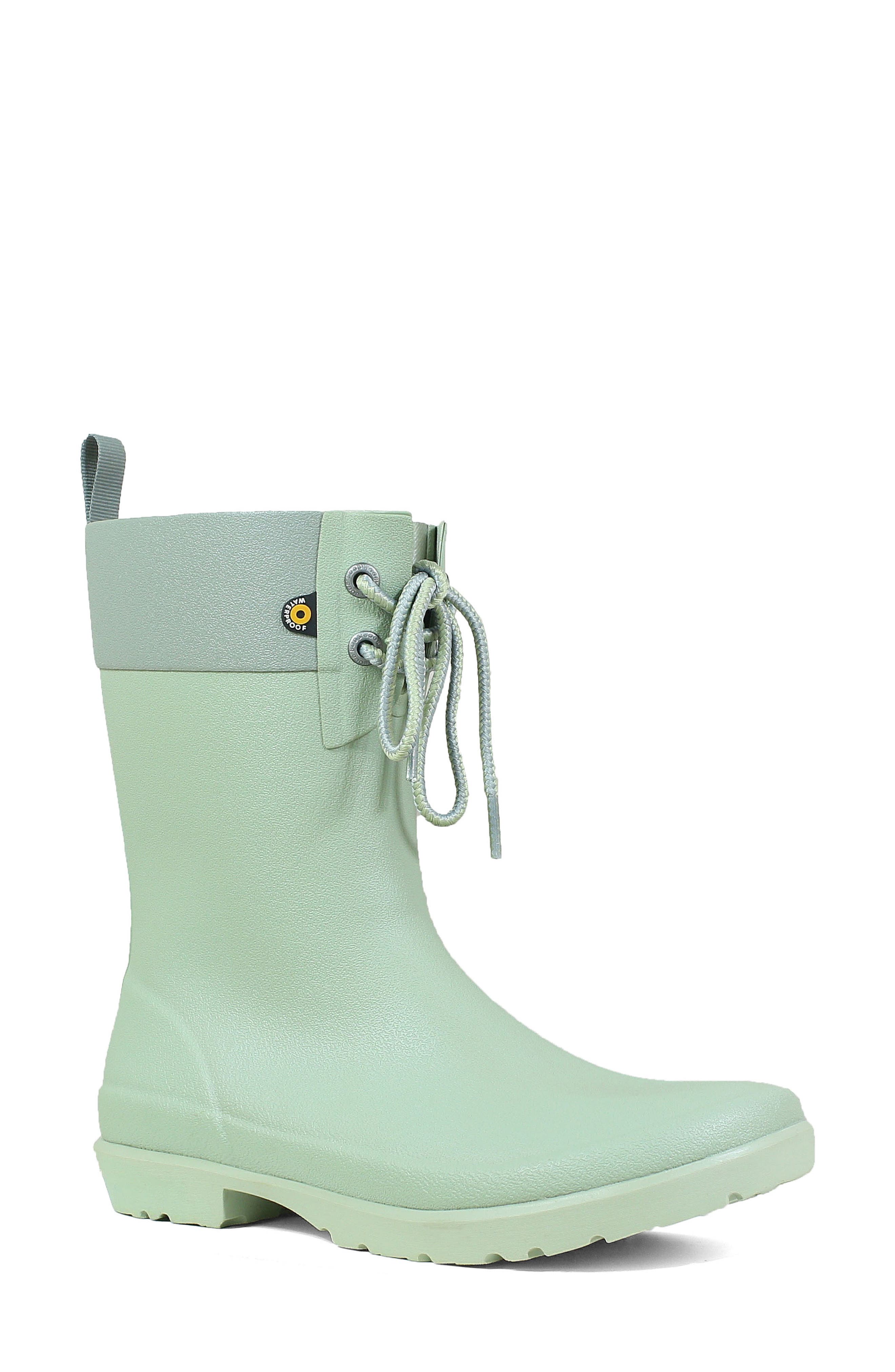 Bogs Floral Lace-Up Waterproof Rain Boot, Green