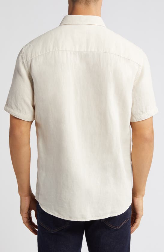 Johnston & Murphy Antique Dyed Linen Blend Short Sleeve Button-down Shirt In Light Gray