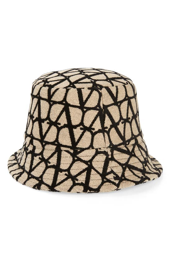 Valentino Garavani Black & Beige 'toile Iconographe' Bucket Hat In Beige/black