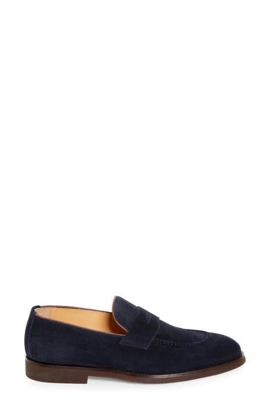 Shop Brunello Cucinelli Suede Penny Loafer In Blue