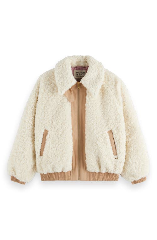 Shop Scotch & Soda High Pile Fleece Mixed Media Bomber Jacket In Soft Ice