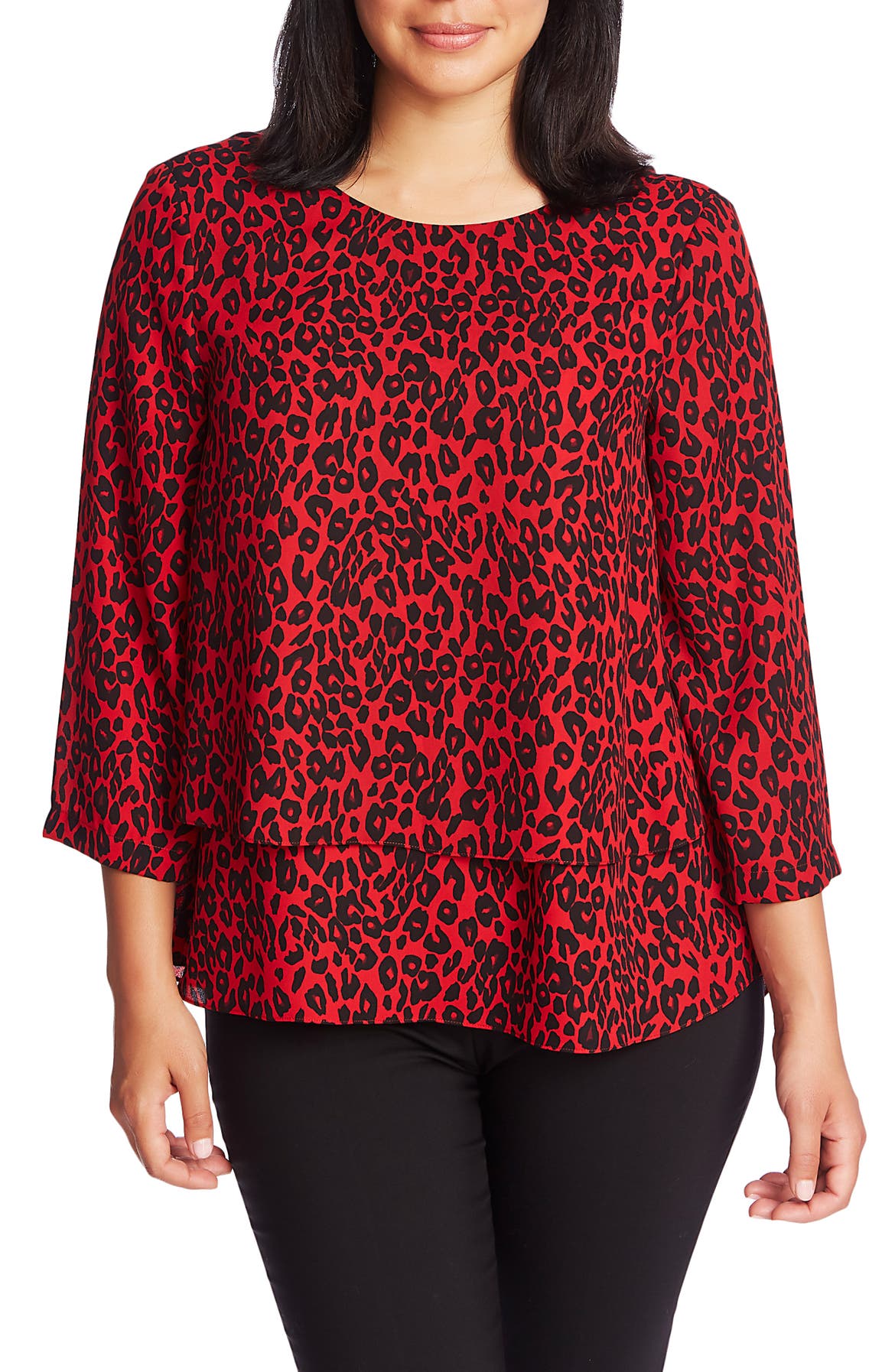 Download Chaus Red Leopard Print Layered Georgette Top | Nordstrom