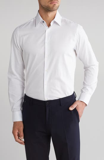 Duchamp Trim Fit Textured Dress Shirt In White