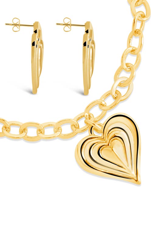 Shop Sterling Forever Beating Hearts Drop Earrings & Charm Bracelet Set In Gold