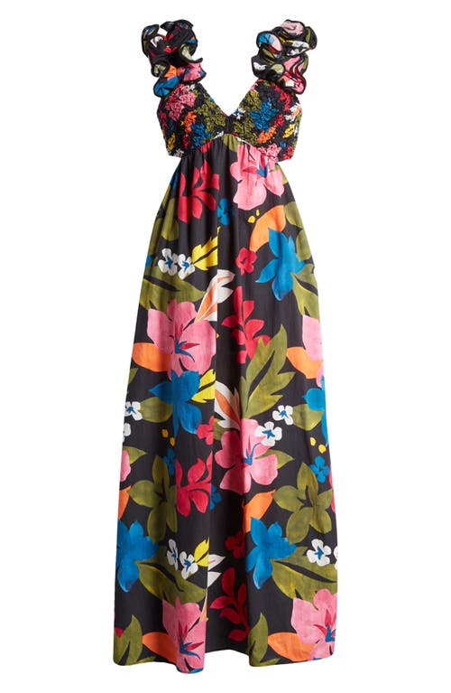 Shop Saylor Zaira Floral Cotton Maxi Dress In Blue Multi