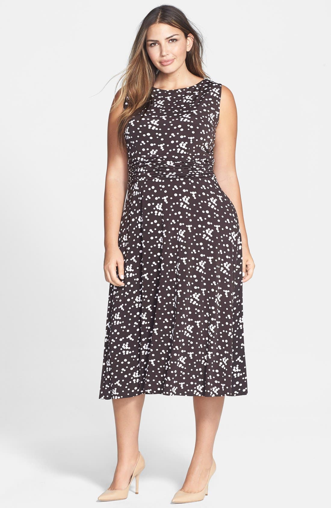 Jessica Howard Print Ruched Waist Midi Dress (Plus Size) Nordstrom