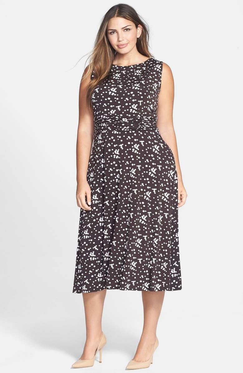 Jessica Howard Print Ruched Waist Midi Dress (Plus Size) | Nordstrom