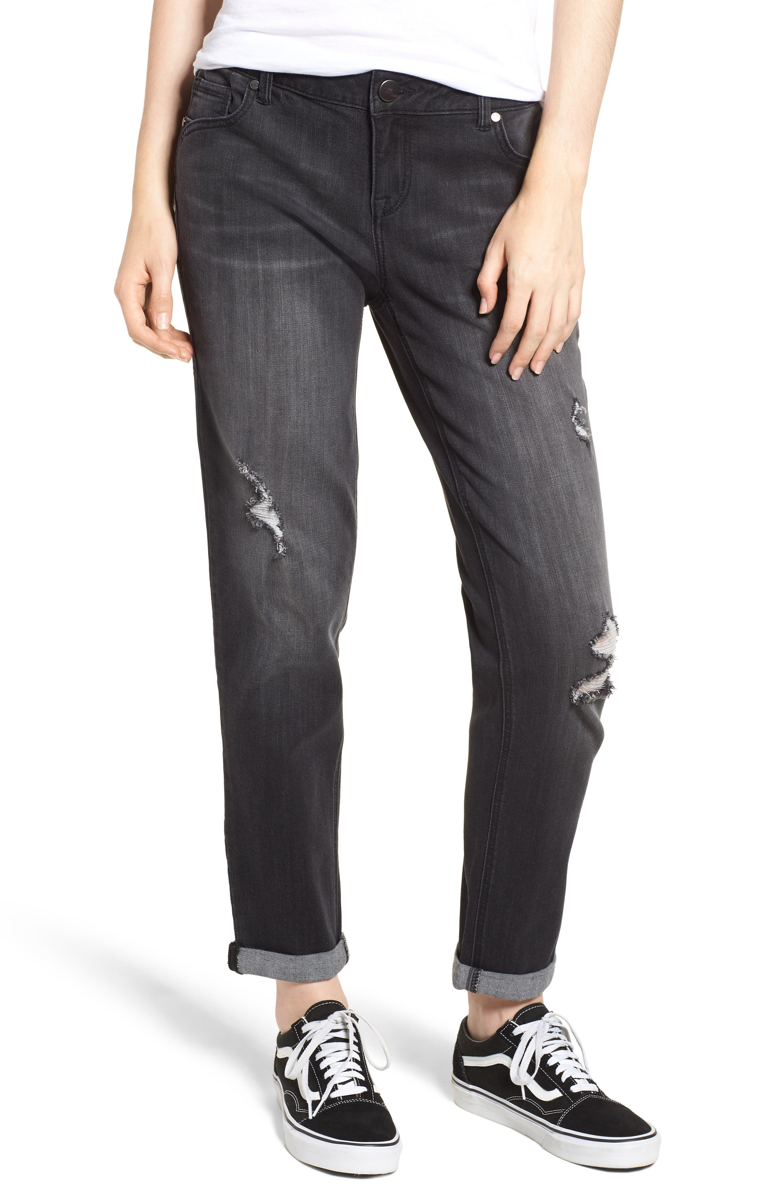 Women's 1822 Denim Distressed Roll Hem Girlfriend Jeans Women's 1822 Denim Distressed Roll Hem Girlfriend Jeans